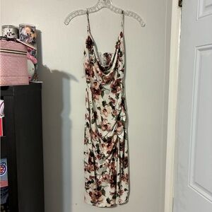 Windsor Floral Midi Dress in Cream and Brown